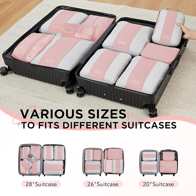 10 Set Compression Packing Cubes for Travel Essentials Women Mom,Compressible Expandable Packing Cubes for Suitcase,OlarHike Luggage Organizer Bags for Travel,Handy Helper for Organizing Clothes(Pink)