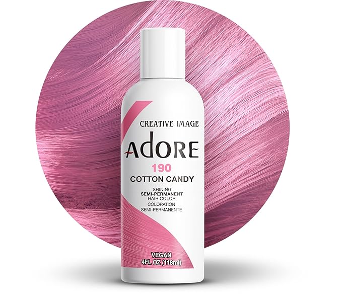 Adore Semi Permanent Hair Color (190 Cotton Candy) | Vegan & Cruelty-Free Pink Hair Dye | No Ammonia, No Peroxide, No Alcohol | 4 Fl Oz (Pack of 1)