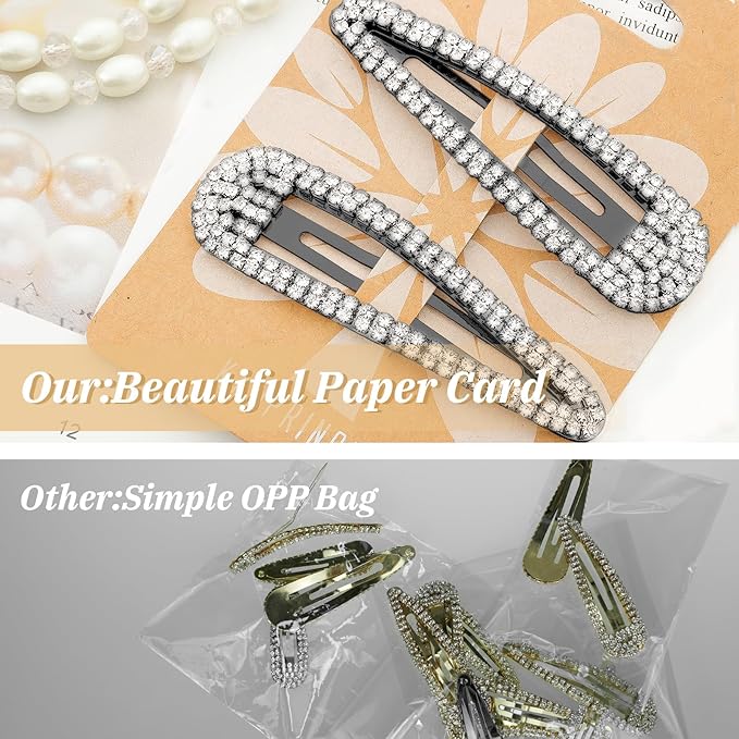 2Pcs 2.4Inch Rhinestone Snap Hair Accessories, Barrettes for Women, Girls, Bridal, Wedding, Party, Prom (Black)