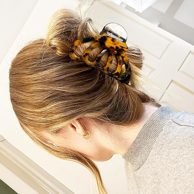 Fashion Tortoise Hair Clips for Women Resin Medium Hair Claw Clip for Fine Hair Non Slip Grip Hair Jaw Clips 2PCS in Set (Vintage Tortoise Shell Hair Clips)