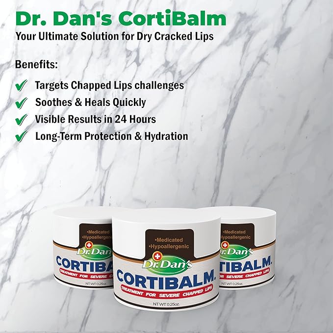 Dr. Dan's Cortibalm Jar - 1 Pack - for Dry Cracked Lips - Healing Lip Balm Jar for Severely Chapped Lips - Designed for Men, Women and Children -