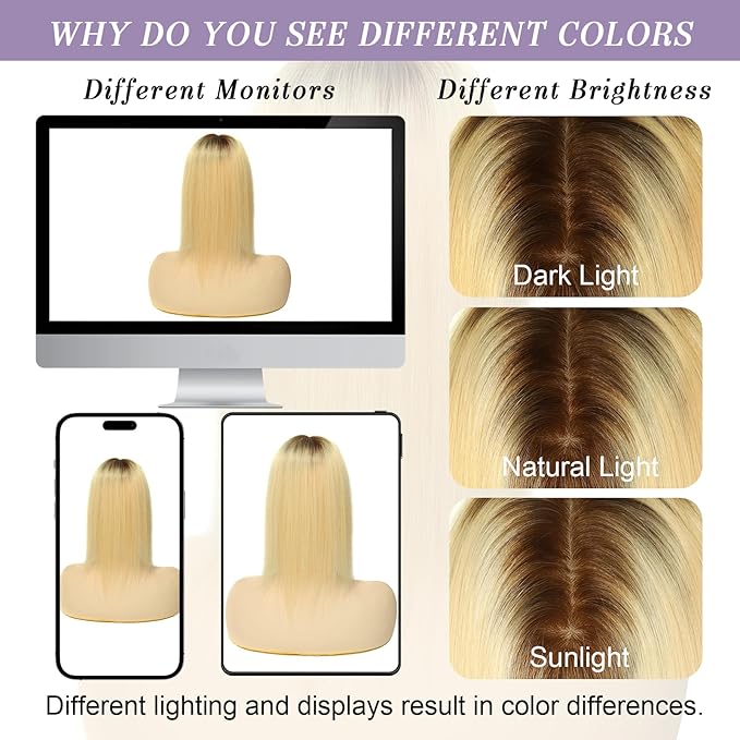 Womens Real Human Hair Toppers for Thin Hair #T3/60, 12 Inch Length 3x5 Inch Injected Silk Base 130% Density Hair Pieces