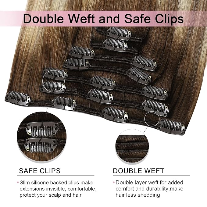Pro2.0 Remy Clip in Extensions Real Human Hair #3/8/22 Walnut Brown to Ash Brown and Golden Blonde Clip in Hair Extensions Real Human Hair 18inch 120g Thick 7pcs Double Weft（#3/8/22-18inch）