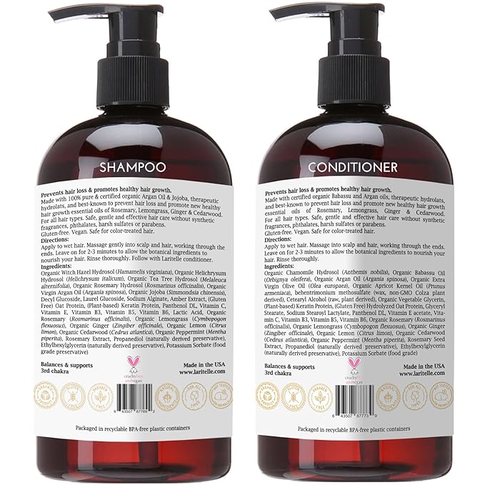 Laritelle Organic Hair Growth Set – Diamond Strong – Shampoo, Conditioner & Treatment Combo – Nourish, Strengthen & Promote New Hair Growth – Made in USA
