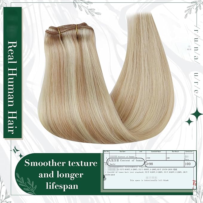 RUNATURE Blonde Clip in Hair Extensions Real Human Hair, Real Human Hair Clip in Extenisons for Women, Straight Natural Hair 20 Inch 50g 3pcs, #18P60 Ash Blonde Highlights