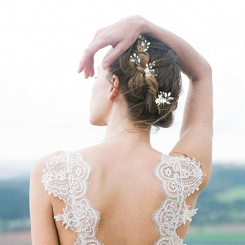 5 Pieces Pearl Bride Hair Pins Rhinestone Bridal Hair Piece for Women Crystal Pearl Hair Accessories for Bride Bridesmaids Flower Girls(Silver)