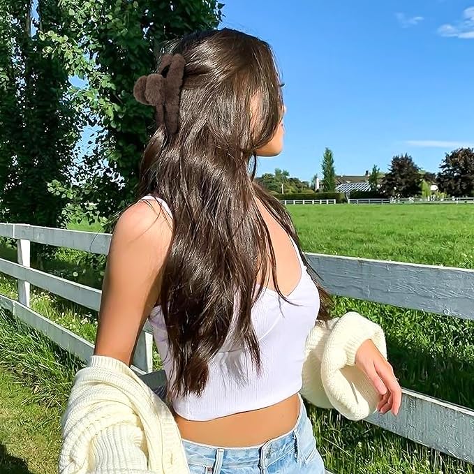 5PCS Large Claw Hair Clips for Thick Hair Big Banana Hair Clips for Women Nonslip Strong Hold Hair Claw Clip Plush (White+Black+Beige+Brown+Coffee)