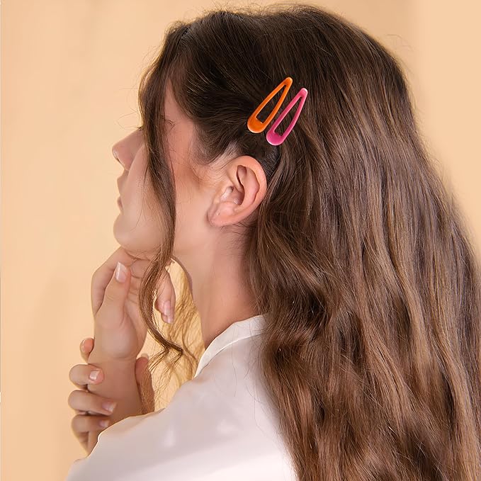 20 PCS Metal Snap Hair Clips Water Drop No Slip Barrettes for Women Bright Small Hair Clips For Thick And Thin Fine Hair,Purple Orange Blue Red,1.97 x 0.5 In.