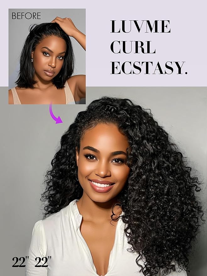LUVME Burmese Curly Clip in Hair Extensions Real Human Hair Messy Curly Clip Ins Fullness with 2 Pack for Women Brazilian Remy Human Hair Natural Black 135g 20Inch