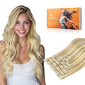 DOORES Clip in Hair Extensions, Human Hair, Dirty Blonde Highlight Golden Blonde, 120g, 7pcs, 20 Inch, Remy, Straight, Natural
