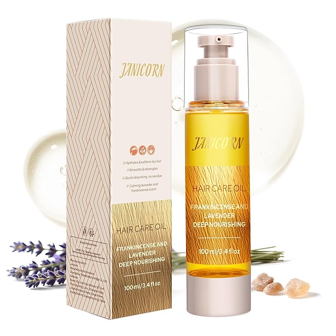 Leave-In Hair Oil – Moisturizing Blend with Jojoba & Argan Oils, Frankincense & Lavender Aroma, Deep Nourishment & Frizz Control, Ideal for Dry or Damaged Hair, 3.4 fl oz / 100 ml