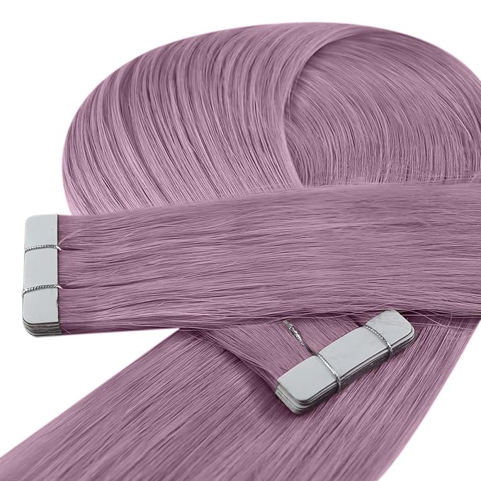 YoungSee Tape in Hair Extensions Human Hair Purple Tape in Extensions Lavender Human Hair Tape in Extensions 14In Light Purple Remy Tapes Extension Colored Highlight 25g 10pcs