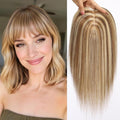 HAIRCUBE Hair Toppers For Women With Thinning 5"*5" Large Base Real Hair Toppers For Women, 14 Inch For Hand-Woven, 60g, Silk, Natural, Realistic, Use Daily, Hairloss, Brown Mixed Blonde, with bangs
