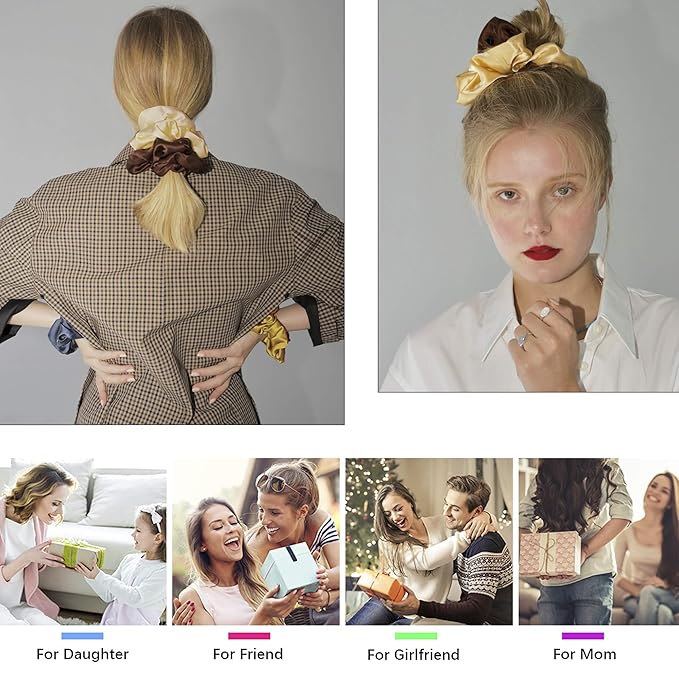 Scrunchies Hair Ties for Women - Big Silk Satin Scrunchie Exra Large Jumbo Gaint Oversized Cute Scrunchy for Curl Thick Hair Ligas Para el Cabello De Mujer Decorations Hair Accessories Gift for Girls