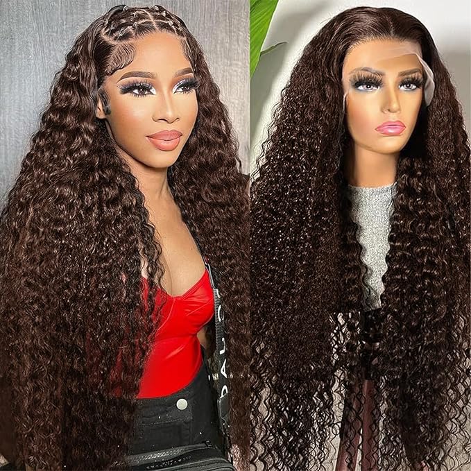 Chocolate Brown Lace Front Wig 13x6 Deep Wave Lace Front Wigs Human Hair Pre Plucked Brown Wig Human Hair 210 Density Frontal Wigs Human Hair Glueless Wig For Women