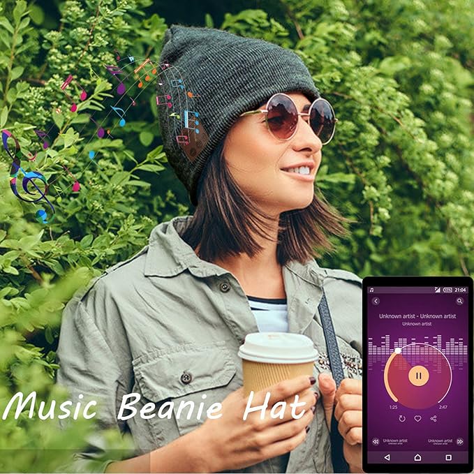 Wireless Music Beanie Hat for Men Women Music Beanie with Headphones Headset Stereo Speakers Microphone Cap Hat Boys Girls Teens Tech Beanie hat