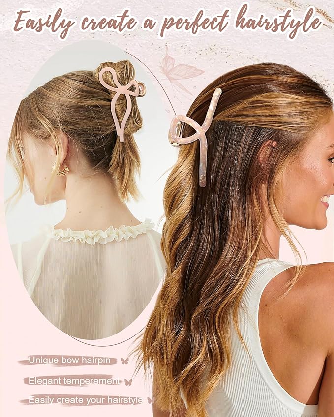 HAIMEIKANG 3 PCs Metal Acrylic Hair Bow Claw Clips - Strong Hold Non-Slip Large Gold Clips for Thick Hair