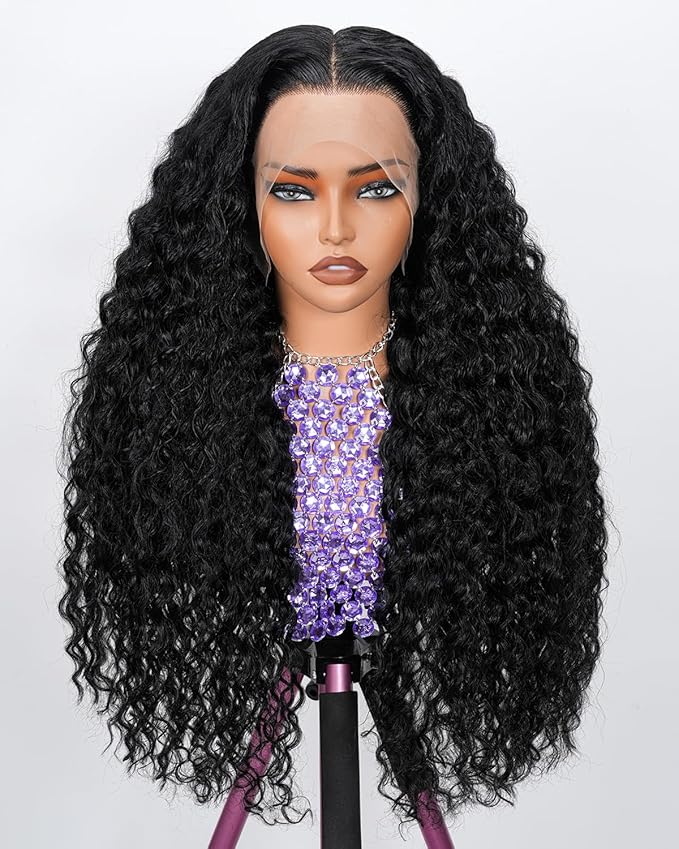 13x6 Deep Wave Lace Front Wigs Human Hair 220% Density SKINLIKE Real HD Lace Wig Wet and Wavy Human Hair Pre Plucked Wigs for Women Curly Lace Frontal Wig Natural Color 28inch