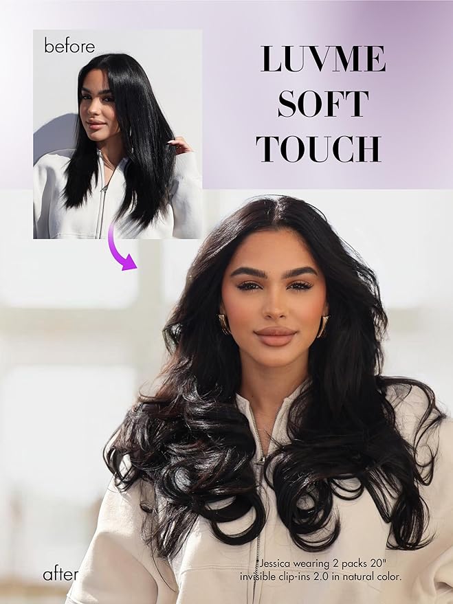 LUVME Invisible Clip in Hair Extensions Body Wave Real Human Hair, Remy Hair Clip ins for Women, Natural Human Hair, 18 inch 110g 6Pcs, Natural Black