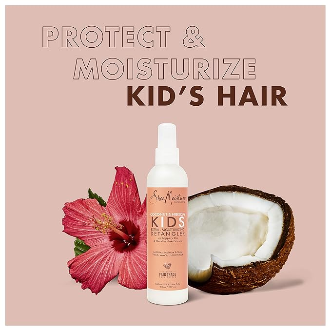 SheaMoisture Kids Extra Moisturizing Detangler Coconut & Hibiscus for Curly Hair Shea Butter Hair Care Product 8 oz