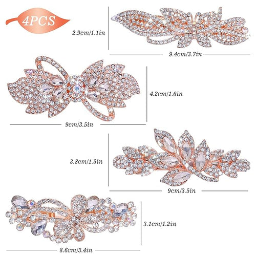 4PCS Vintage Elegant Metal Rhinestone Hair Clips, Sparkly Crystal Hair Pins Butterfly Floral Leaf Bow Hair Barrettes, Non-Slip Sparkly French Floral Hairpins Accessories Gift for Women Girls