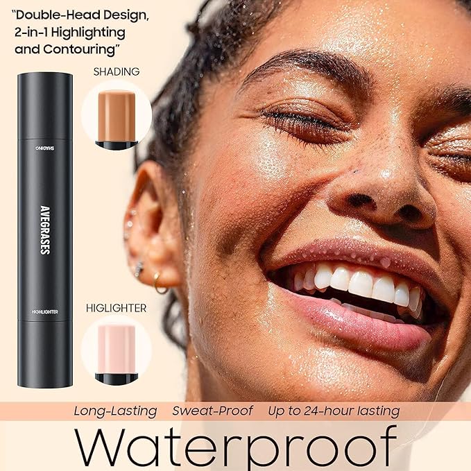 2023 Upgrade Contour Stick, 2 Colors Double-end Contour Highlighter Stick Contour Stick Face Highlighter Contour Makeup Contouring Sticks Cream Concealer (Ivory, Dark Brown)