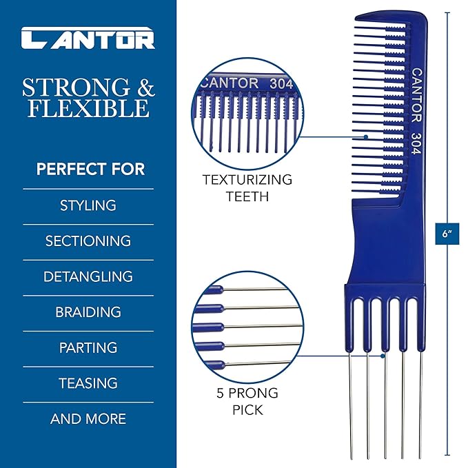 Lift Teasing Comb and Hair Pick - 2 Pack Stainless Steel - Chemical and Heat Resistant Detangler - Anti Static Comb For All Hair Types - By Cantor