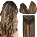 GOO GOO Clip in Hair Extensions Real Human Hair, Remy Human Hair Extensions Clip ins for Women, Natural Human Hair, 22inch 150g 7Pcs, 4/27/4 Balayage Chocolate Brown to Caramel Blonde