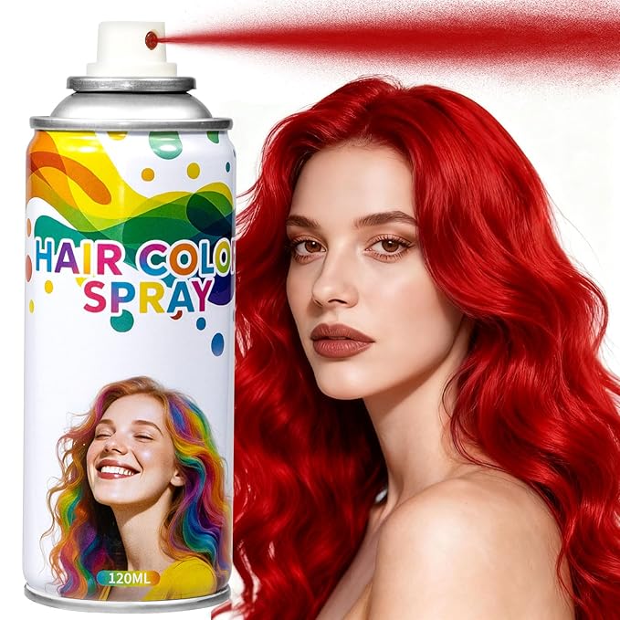 Washable Temporary Hair Color Spray Red - Instant 1-Day Use Hair Color Wax Kit with FREE Applicator Gloves & Cap for Adults & Kids, Easy Wash Out for Halloween, Cosplay, Carnival, Sports (120 ML)