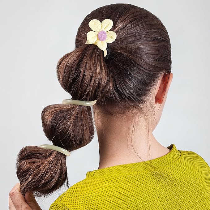 4PCS Spiral Hair Ties with Cloth Flower, 4 Colors Floral Phone Cord Ponytail Holders for Women, Elegant Rubber Hair Coils, Stylish Hair Accessories for Party, Daily Use