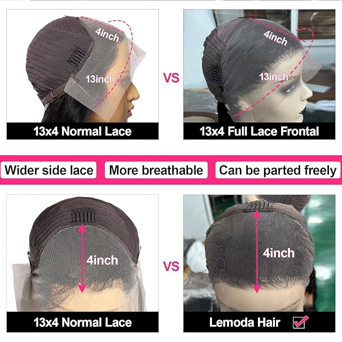 Lemoda Malaysian Body Wave 13x4 Full Lace Frontal Virgin Human Hair Wigs Body Wave HD Transparent Lace Front Wig 28Inch Unprocessed Virgin Human Hair Natural Black