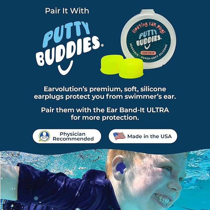 Earvolution Ear Band-It Ultra Swimming Headband for Kids and Adults - Invented by Ear, Nose, and Throat Physician - Custom Anti-Slip Grip Neoprene Maximizes Protection, 12 Color Options, 3 Sizes