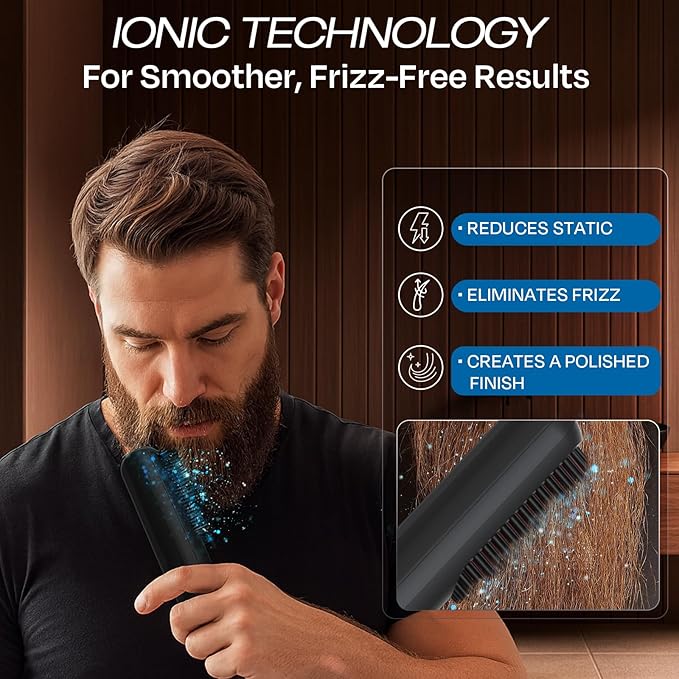 HUMMINGBIRD MK18 BeardBoss Cordless Beard Straightener for Men – Heated Beard Brush & Hot Comb, 5 Temp Settings, Anti-Scald Portable Hair Straightener, PTC Ceramic Heat, Infrared & Ionic, Travel Case