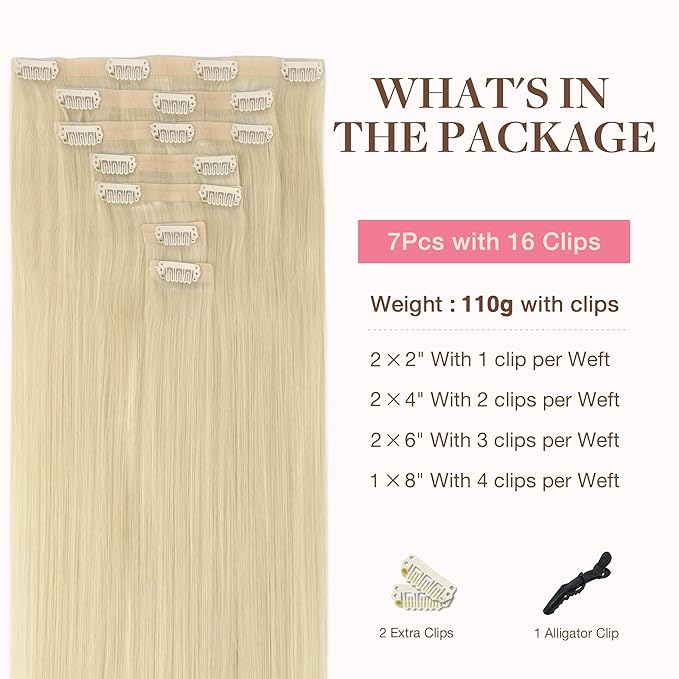GOO GOO Clip in Hair Extensions Real Human Hair, Remy Human Hair Extensions Clip ins for Women, Natural Human Hair, 24inch 170g 7Pcs, #60A Platinum Blonde