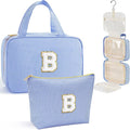 YOOLIFE Hanging Toiletry Bag for Women - Portable Makeup and Travel Bag, Cruise Ship Essentials - Letter B, Blue