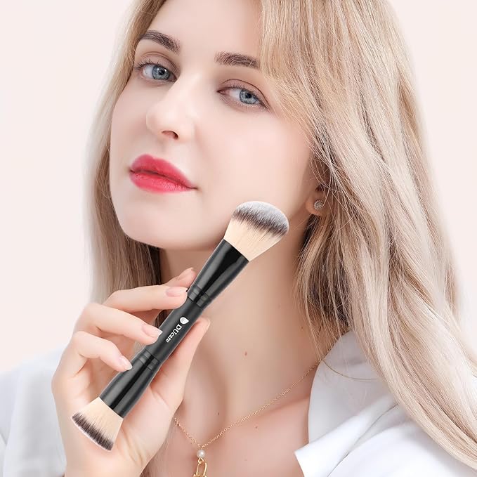DUcare Makeup Brushes Duo End Foundation Contour Powder and Buffer Brush Bronzer Double Makeup Brush Set 2Pcs black