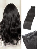 LUVME Straight Seamless 70g 4Pcs Clip in Hair Extensions Full Max with 14inch Remy Human Hair Clip ins Extensions, Natural Black 100% Real Soft Hair