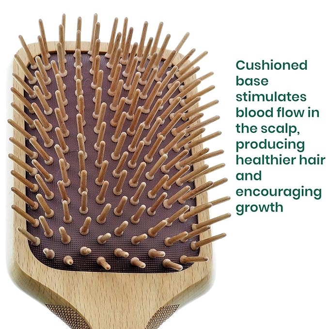 Giorgio Eco Friendly Wooden Bristle Hairbrush - Large Detangling Brush and Hair Growth Brush for Thick or Long Hair - Paddle Hair Brush Made with Anti Static Beechwood, Silicone Massage Cushion