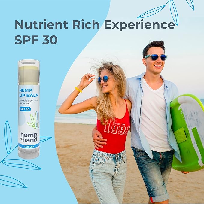 Organic Vanilla Hemp Lip Balm with Beeswax, Coconut Oil and Vitamin E - SPF 30 - by Hemp and Hand (1 Count (Pack of 4))