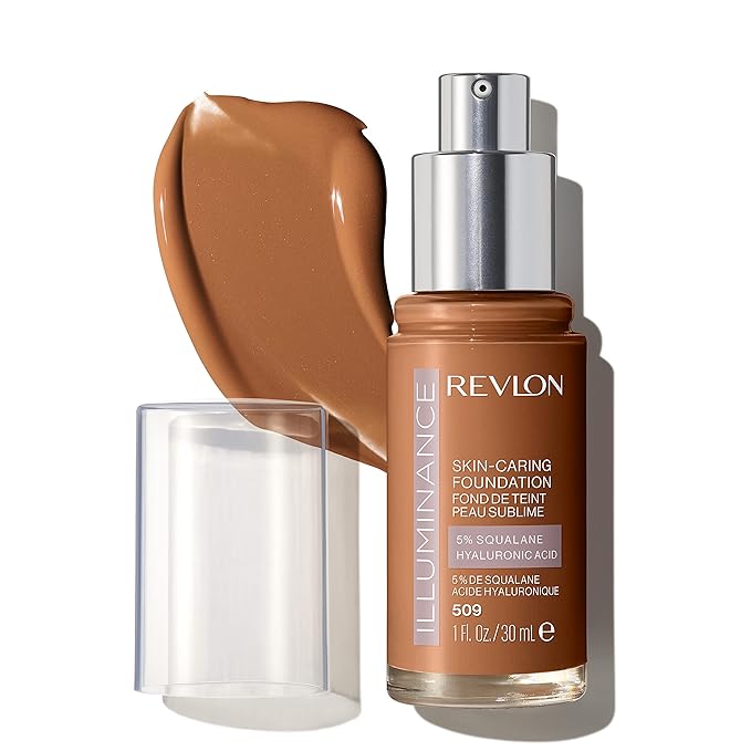 Revlon Illuminance Skin-Caring Liquid Foundation, Hyaluronic Acid, Hydrating and Nourishing Formula with Medium Coverage, 509 Sandalwood (Pack of 1)