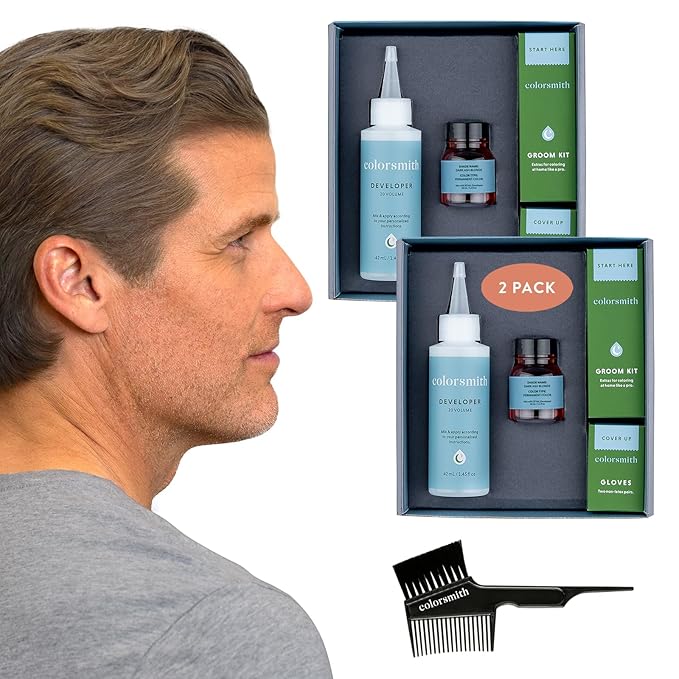 Hair & Beard Color for Full Gray Coverage 2 pack - Dark Ash Blonde - Ammonia-Free Complete Men’s At-home Beard & Hair Dye Kit, Professional-grade Permanent Hair Color (7.1)