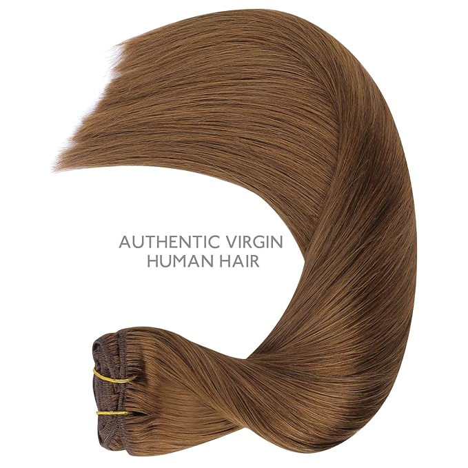 WENNALIFE Clip in Hair Extensions Real Human Hair, 24 Inch 120g 7pcs Human Hair Extensions Clip In Human Hair, Light Auburn Brown Hair Extensions Clip In Real Hair Coloured Remy Human Hair Extensions