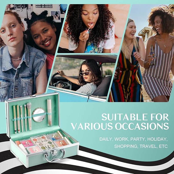 All In One Makeup Kit For Girls, Beginner Makeup Kit For Teens Makeup Kit For Little Girls Full Set Make Up Kit For Women Cosmetic Set 18 Color Eyeshadow Eyeliner Lipgloss Blush Mirror - Green