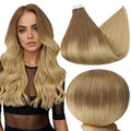 Full Shine Tape in Hair Extensions Human Hair 14 Inch Tape in Extensions Balayage Color 10 Light Brown Fading to 14 Golden Blonde Invisible Tape in Hair Extensions for Women 20 Pcs 50 Grams Remy Glue