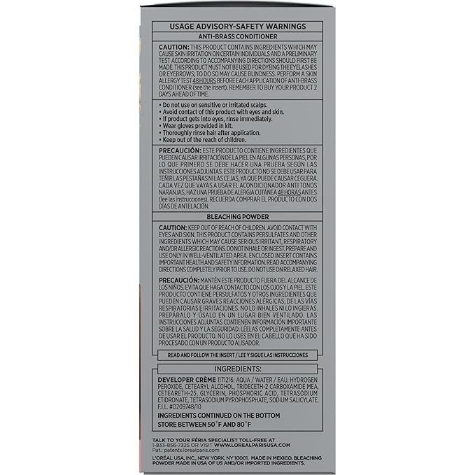 L'Oreal Paris Feria Platinum Bounce Bond Care Lightening System, Lifts Up To 8 Levels, Includes Anti Brass Purple Conditioner, Platinum Bounce, 1 Hair Dye Kit