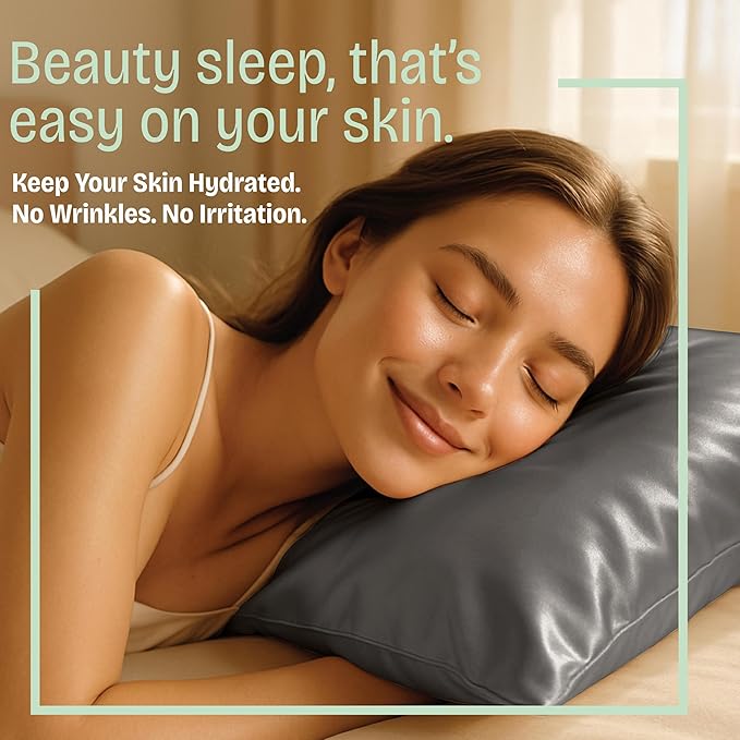 BLISSFORD Satin Pillowcase with Zipper, for Hair and Skin Care, Feels Soft and Cool Like a Silk Pillowcase, Satin Pillow Cases 2 Pack, Slik Pillow Cover, Dark Grey - King Size
