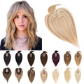 SEGO Hair Toppers for Women Real Human Hair With Bangs, 7 * 13CM Silk Base 100% Remy Human Hair Clip in Top Wiglet Hairpieces Add Volume -6 Inch Golden Brown&Bleach Blonde