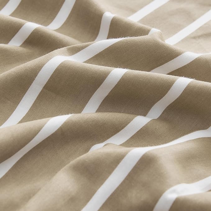 JELLYMONI 100% Natural Cotton Striped King Pillowcases Set, 2 Pack Khaki and White Stripes Pattern Printed Pillow Covers with Envelope Closure(Pillows are not Included)