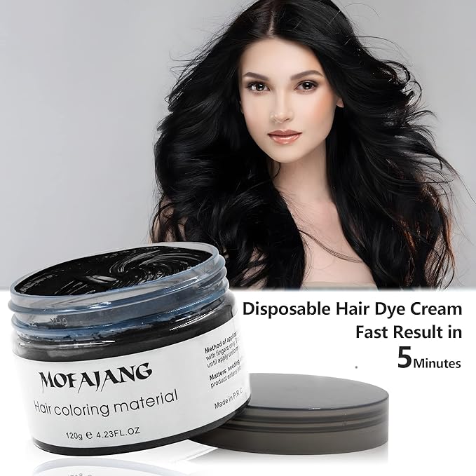 VOLLUCK Temporary Hair Clay Pomades 4.23 oz, Natural Hair Dye Material Disposable Hair Styling Clay Ash for Cosplay. Halloween, Party (Jet Black)