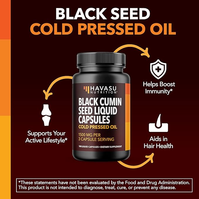 Cold Pressed Black Seed Oil Capsules - 1500mg Black Cumin Supplement for Immune Function, Digestive Support & Overall Health - Hair & Skin Superfood - Nigella Sativa - 2 Month Supply, Unflavored